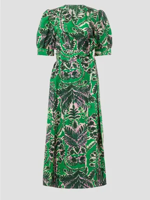 Marie Oliver Rita midi dress wrap kelly green print puff sleeve tie front cotton thumbnail 9