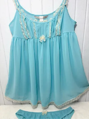 Victoria's Secret Y2K Vintage Sheer‎ Aqua Lace Trim Babydoll Chemise Brief Set thumbnail 5