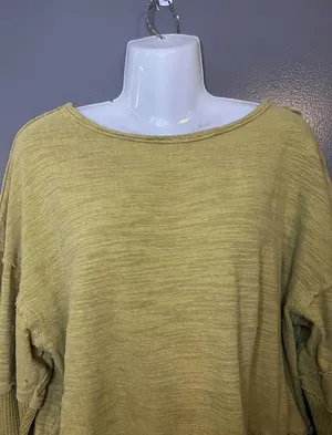 We The Free Shirt Womens Small Green Boat Neck Long Sleeve Cropped Patchwork thumbnail 1