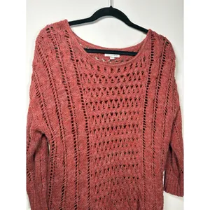 AMERICAN EAGLE Open Knit Crochet High‎ Low Sweater Size Medium Burnt Orange Y2K thumbnail 2