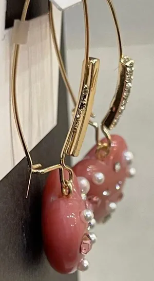 Betsey Johnson Pink Marble Hearts Rhinestones & Mini-Pearls French Hook thumbnail 5
