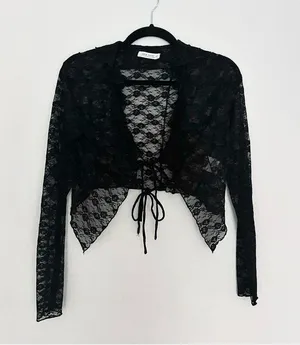 12th Tribe Constance Black Lace Tie Front Top thumbnail 2