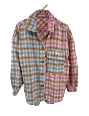 Timing Plaid Button-Down Shirt Jacket shacket flannel M oversized fall winter thumbnail 1