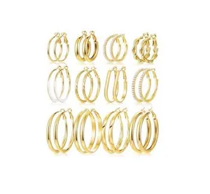 NIB 12 Pairs Gold Hoop Earrings Set - 14K Gold Plated Hypoallergenic Multipack thumbnail 1