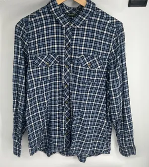 Eddie Bauer Blue White Plaid Flannel Button Down Shirt Womens XL Long Sleeve thumbnail 1