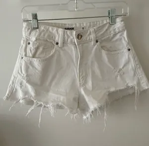 Garage White Distressed Frayed Hem Denim Shorts thumbnail 1