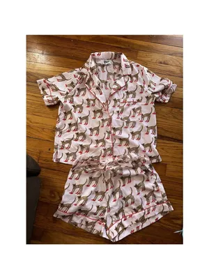Bouffants & Broken Hearts Pajama Set Womens Small Pink Cheetah in Heels thumbnail 2