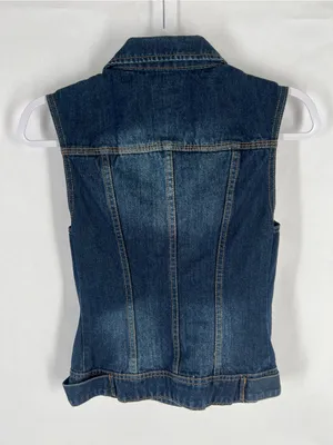 Boom‎ Boom Jeans Dark Wash Distressed Denim Vest Medium thumbnail 7