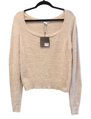 LE LIS Square Neck Eyelash‎ Knit Sweater Cream NWT Puff Sleeve Women Large Soft thumbnail 1