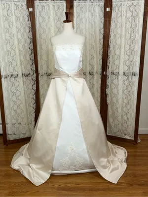 Beautiful Vintage 90s Michaelangelo Strapless Two-Tone Satin Wedding Gown thumbnail 1