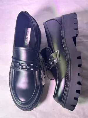 Steve Madden Black Platform Lug Sole Moccasin Loafers thumbnail 6