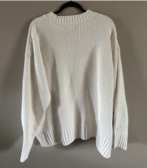Aerie Knit Oversized Pullover Sweater White Crew Neck Long Sleeve L Women thumbnail 3