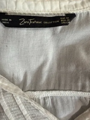 Zara Boho Peasant White Flowy Neutral Romantic Top Size Medium. thumbnail 6