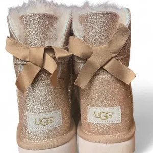 UGG Classic Mini Bailey Bow II Glitter Gold Boots Shearling Women’s Size 7 thumbnail 7