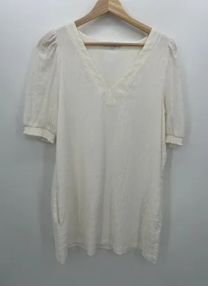 BB Dakota Steve Madden Womens Off White‎ Mini Dress Size M V-Neck Puff Sleeve thumbnail 1