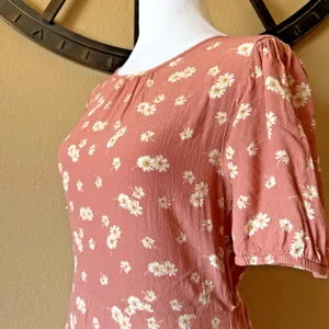 Bohme Cottagecore Short Sleeve Midi Dress Peach Floral Daisy Womens Small thumbnail 2
