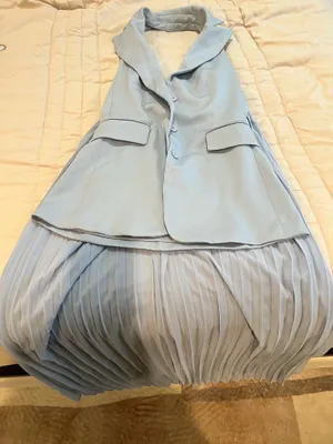 Sleeveless Light Blue Pleated Maxi Skirt thumbnail 4