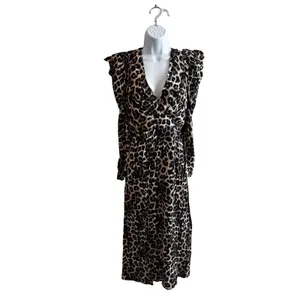 NWT‎ Farm Rio Leopard Maxi Dress XS Brown Animal Print Puff Sleeve V-Neck thumbnail 2
