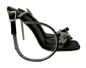 Boutique Black Silver‎ Bow Square Toe Strappy Heels 7 thumbnail 1