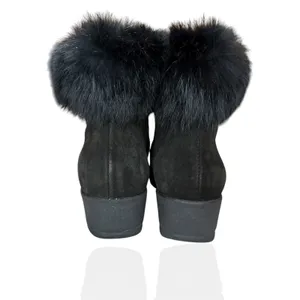La Canadienne Black Suede Leather Real Fur Trim Wedge‎ Boots Size 6 $685 Canada thumbnail 5