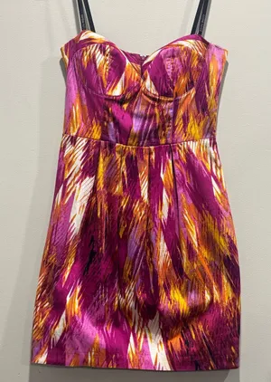 Bisou Bisou Y2K Magenta Gold Abstract Bustier Strapless Mini Dress 8⁠ thumbnail 1
