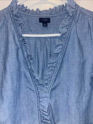 J Crew Sleeveless Chambray Ruffle Top With V Neck And Ruffled Trim Along Sleeves thumbnail 4