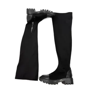 Ovar The Knee Stretchy Boots Slim Fit Combat Boots Round Toe Lycra High Boots thumbnail 5