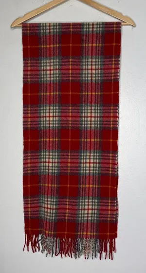 Gap Made In Italy Red Plaid‎ Wool Rectangular Fringe Scarf Unisex thumbnail 1