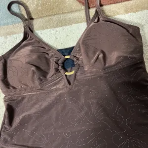 Ocean Dream Glitter Swirl Tankini Swim Top Womens 8 Brown Gold Ring Adjustable thumbnail 4