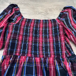 Draper James RSVP‎ Womens XXL Red Plaid Smocked Peplum Puff Sleeve Top thumbnail 3