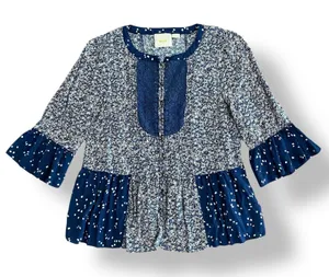 Anthropologie Maeve Hiver Blue 3/4 Sleeve‎ Size 6 Boho Peasant Blouse thumbnail 1