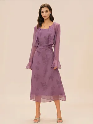Rihoas 2 pieces Purple Floral Ruched Slip Midi Dress thumbnail 3