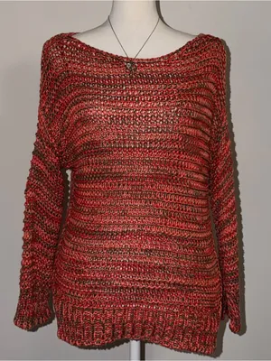 2000s vintage style whimsical bohemian orange marled knitted sweater thumbnail 2