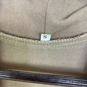Boho‎ Fringe Hem Waterfall Cardigan Knit Khaki Tan Small Open Front Long Sleeve thumbnail 9