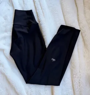 ALO Yoga Black High-Rise Leggings with Subtle Logo thumbnail 1