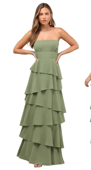 Lulus Gorgeous Essence Sage Strapless Tiered Maxi Dress size Large NWT thumbnail 1