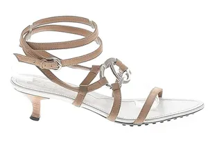 Tod's Sandals Tod's Size 8 Sandals Kitten Heels Strappy Wrap Silver Accent thumbnail 1