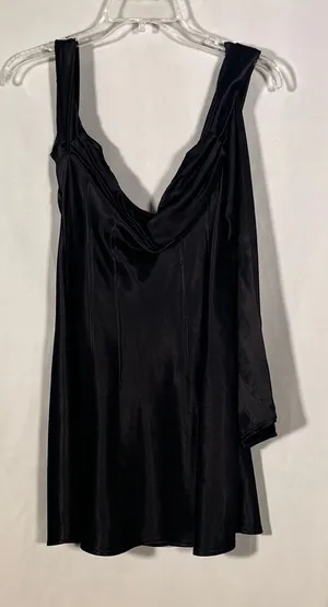 Meshki Womens Black Satin Mini Dress One Sleeve Medium thumbnail 1