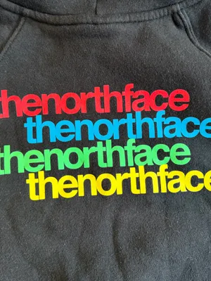The North Face Womens Medium Hoodie Sweatshirt Rainbow Logo Spell Out EUC Pride thumbnail 3