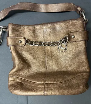 Coach Metallic Bronze Leather Shoulder Bag with Chain Detail thumbnail 1