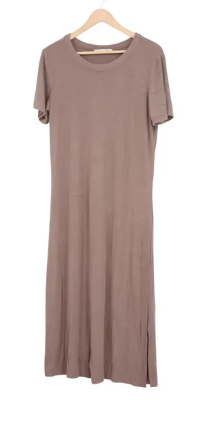 Dex Womens Ribbed Short Sleeve T-Shirt Maxi Dress Taupe Brown Size L thumbnail 1