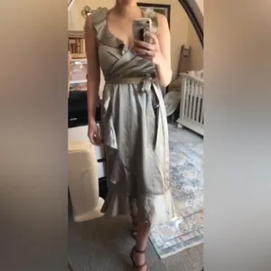 Show Me Your Mumu SMYM Samantha Ruffle Wrap Dress in Moss green NEW SMALL thumbnail 2