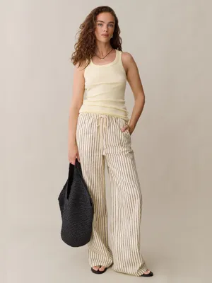 NWT Few Moda Beatriz Cotton Pant size Large L drawstring yellow brown stripe opt thumbnail 2