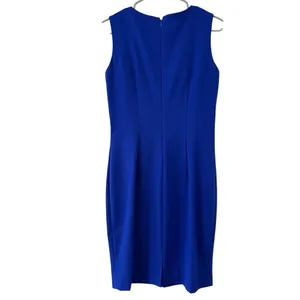 Calvin Klein Royal Blue Ruffle V Neck Sleeveless‎ Shift Dress Size 6 thumbnail 4