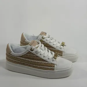 Karl Lagerfeld Paris Size-7 Cate Lace Up Sneaker White Gold Woven thumbnail 10