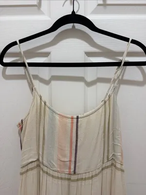 Rip Curl Villa Smocked Cotton Midi Dress - Pastel Stripe - Size Medium - travel thumbnail 2