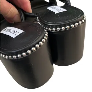 EUC Steve Madden Harper Heeled Studded Sandals Black Silver Size 9.5 thumbnail 6