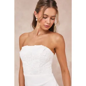 Lulus Refined Glow White 3D Embroidered Sequin Strapless Maxi Dress Bridal Small thumbnail 5