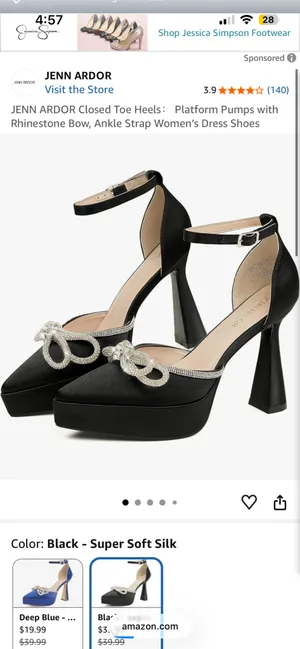 Amazon JENN ARDOR Closed Toe Heels： Platform Pumps with Rhinestone Bow, Ankle Strap Women’s Dress Shoes thumbnail 3