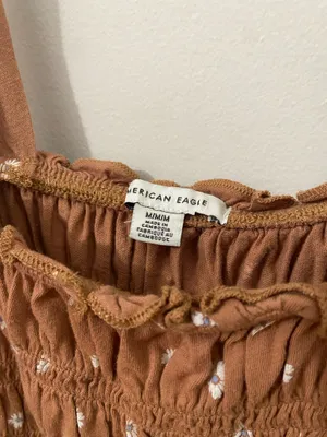 American Eagle Outfitters Rust Floral Smocked Crop Tank thumbnail 3